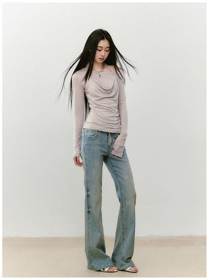Fake Two-Piece Knit Long-Sleeve Blouse - CHINASQUAD