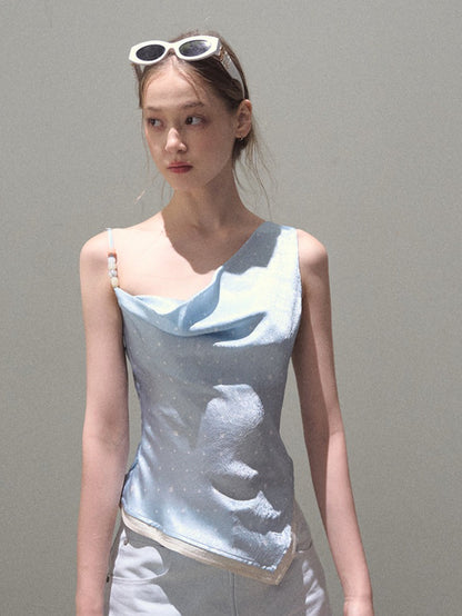 Asymmetrical Polka Dot Waist-Cinched Camisole