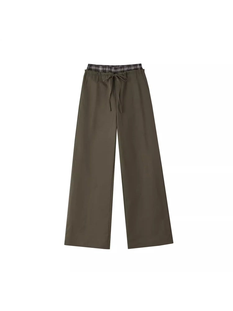 Black &amp; Brown Drawstring Wide-Leg Pants