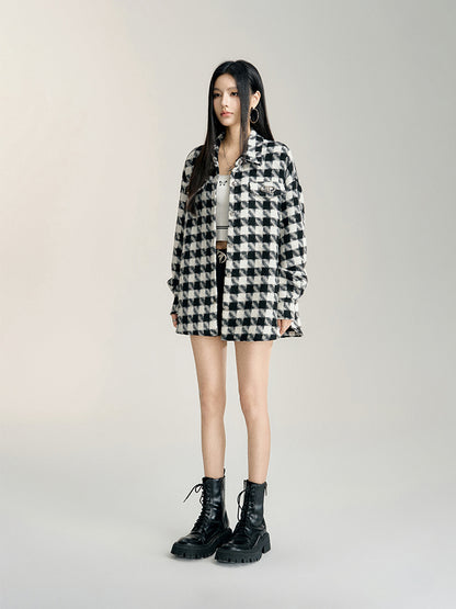 Black Plaid Oversized Shirt Jacket