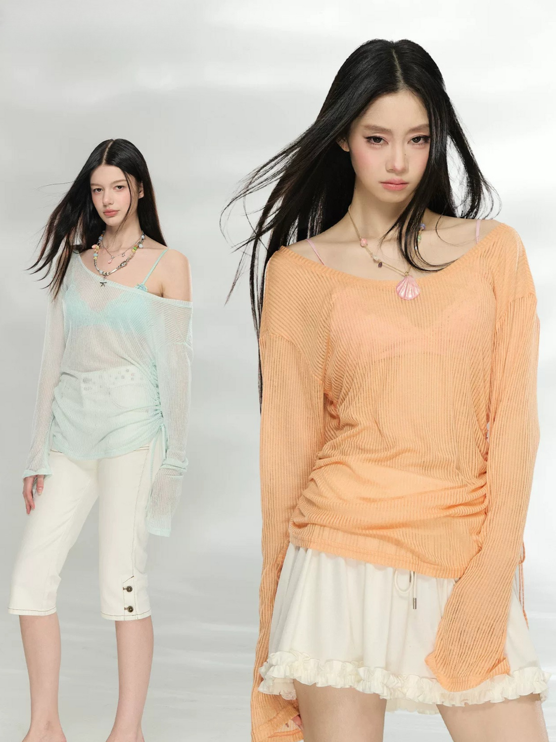 Sheer Textured Knit Open-Back Cover-Up Top