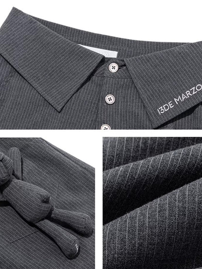 Striped Structured Wide-Leg Trousers