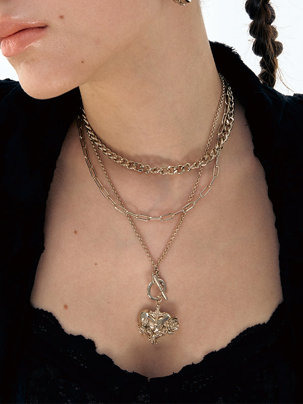 Punk Cross Angel Heart Multi-Layer Necklace