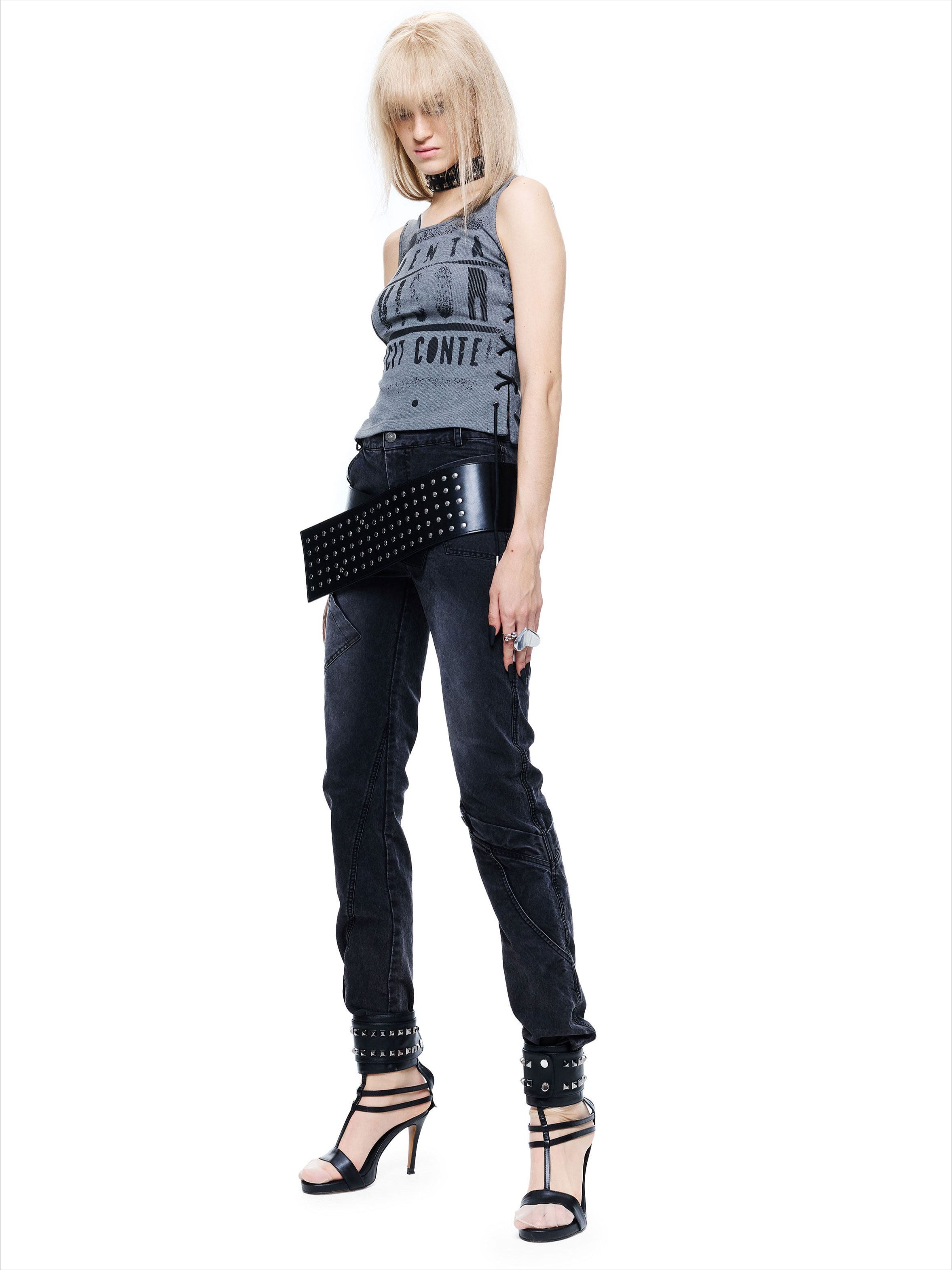 Drawstring Punk Printed Tank Top