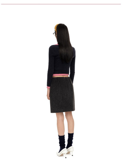 Round-Neck Fitted Wool-Blend Knit Cardigans
