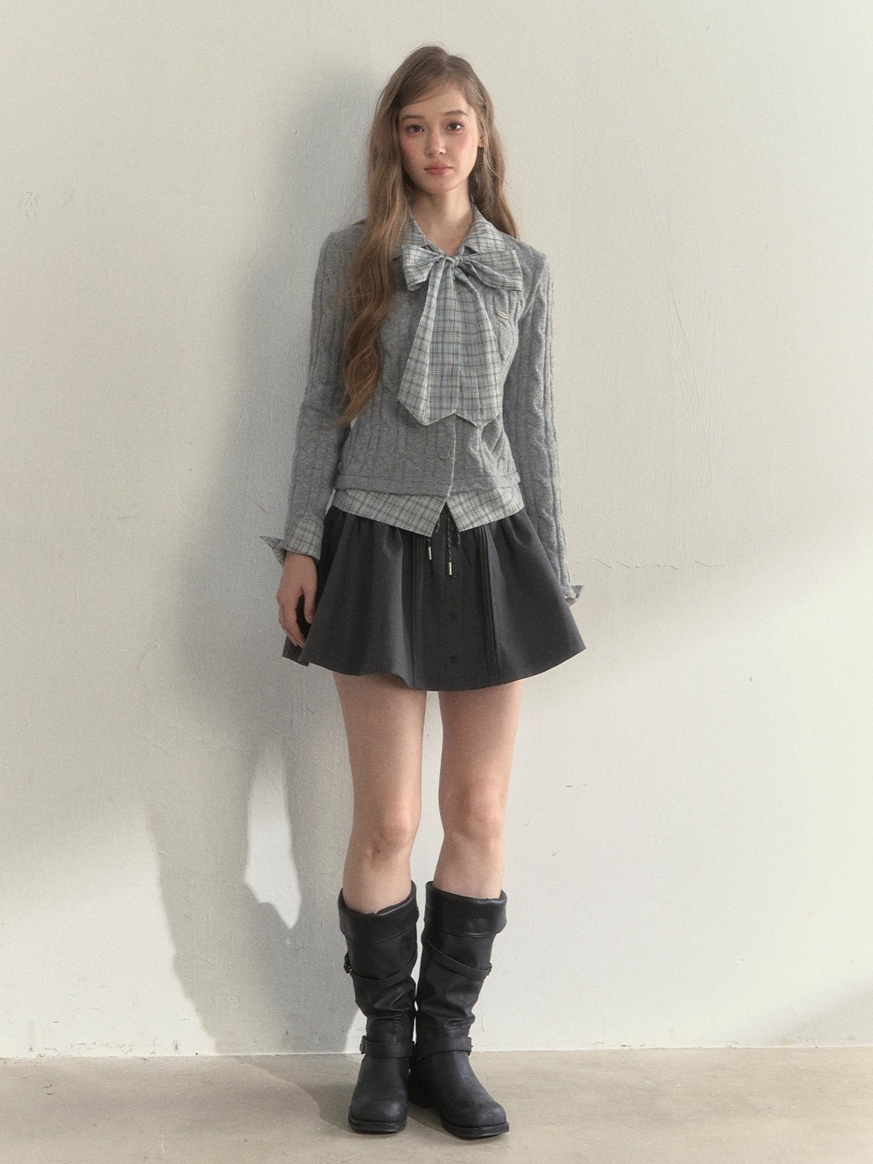 Retro Bow-Tie Preppy Layered Cable Knit Cardigan