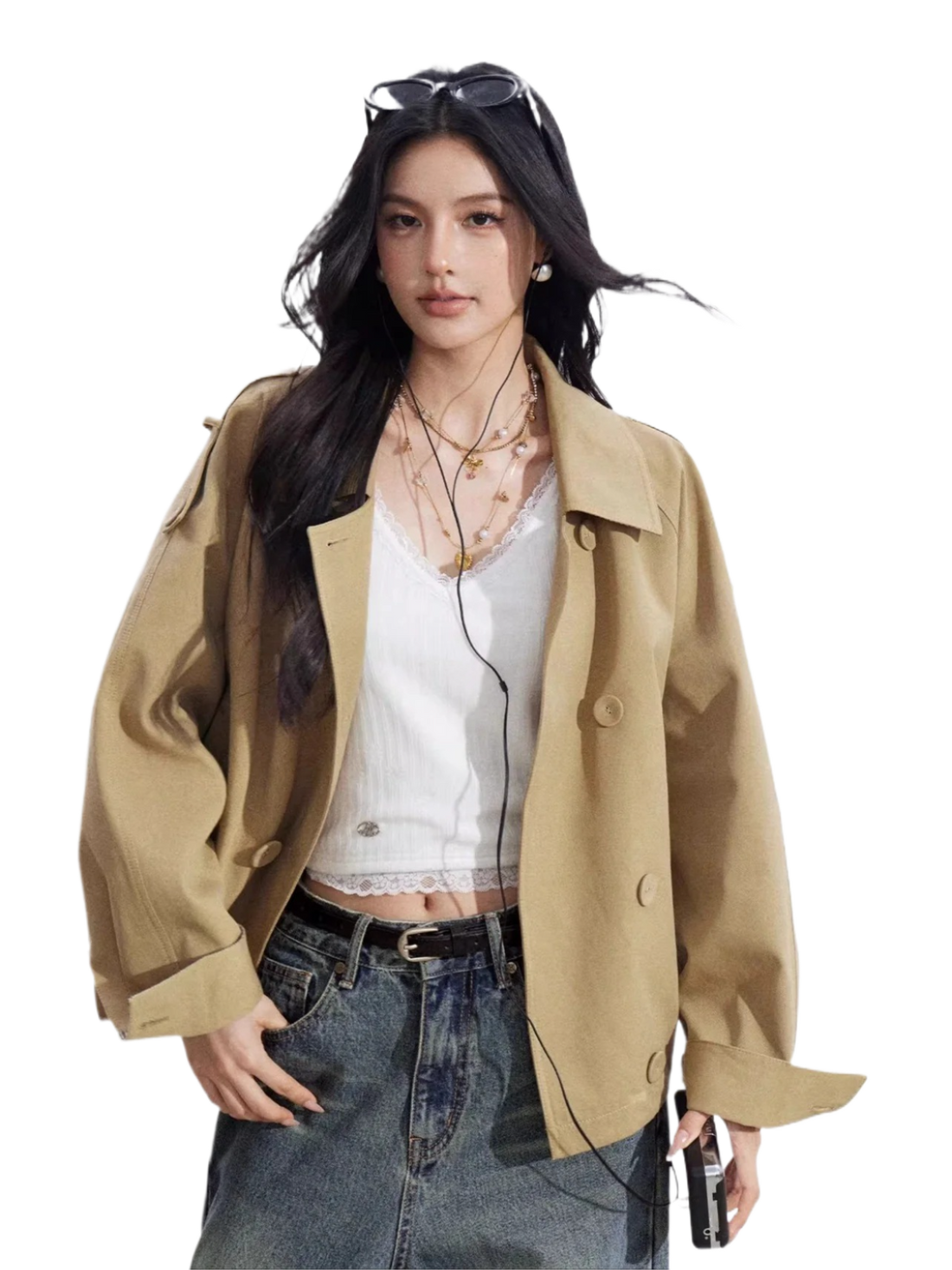Plaid Patchwork Double-Breasted Short Jacket