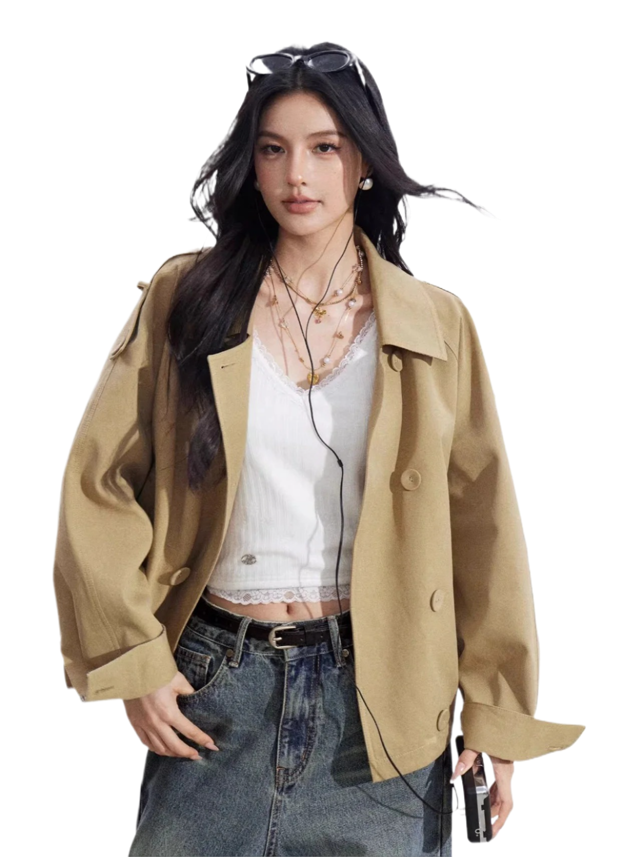 Plaid Patchwork Double-Breasted Short Jacket