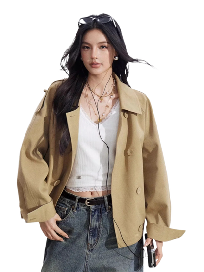 Plaid Patchwork Double-Breasted Short Jacket