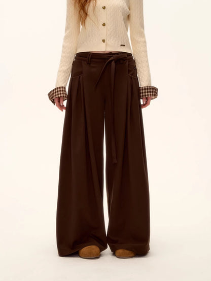Pleated Tie-Waist Wide-Leg Trousers