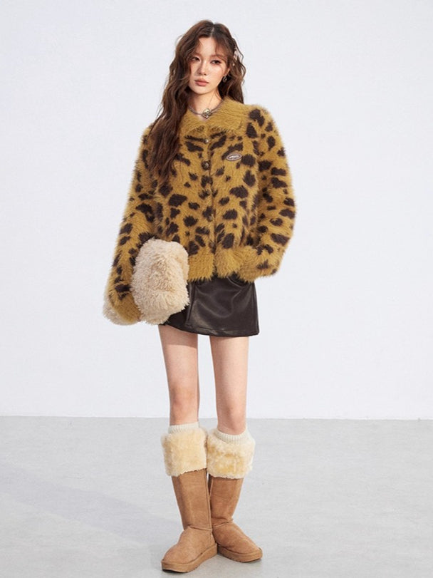 Leopard Mink-Plush Knit Sweater