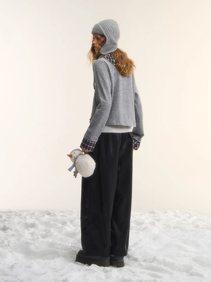 Panelled Slimming Black Curved-Leg Pants