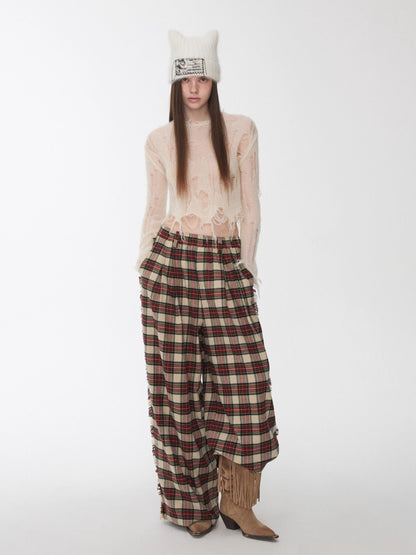 Mohair Distressed Fitted Cropped Sweater