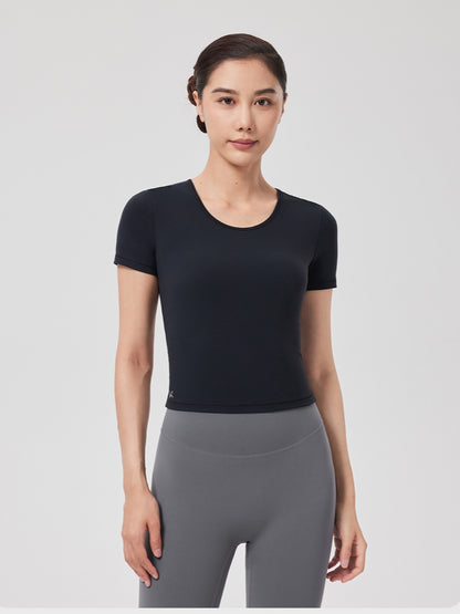 Quick-dry Yoga Short Sleeve T-shirt with Built-in Bra Pad