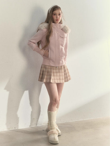 Fleece-Lined Faux Fur Collar Hooded Jacket