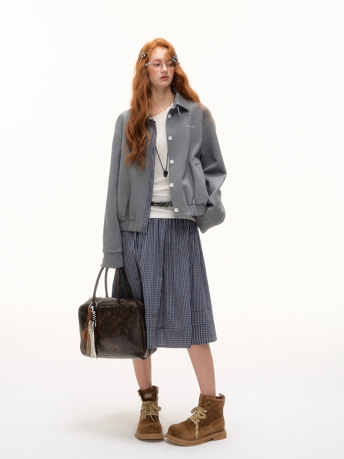 Plaid Pleated Mid-Length Skirt