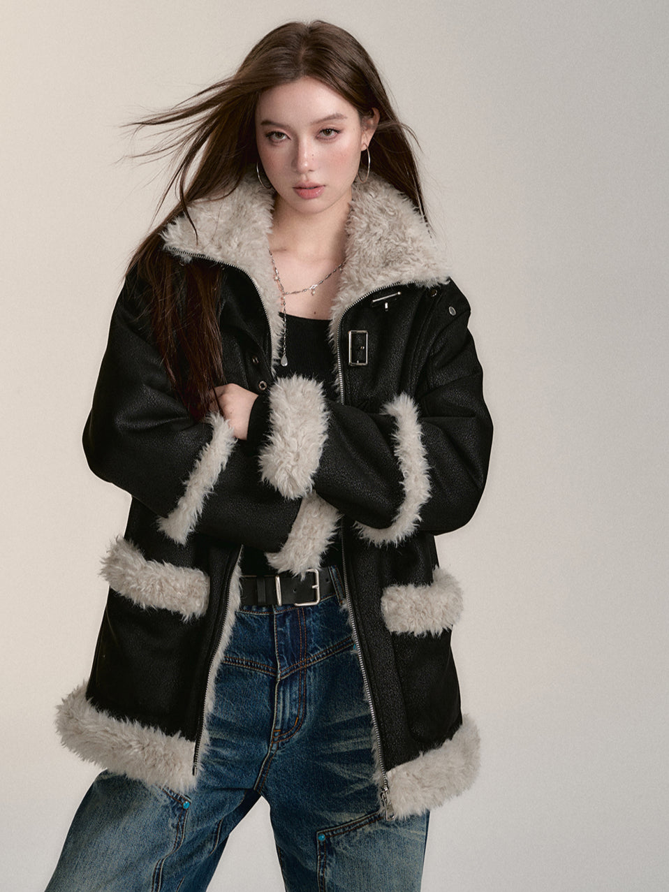 Reversible Faux Suede Fur Coat