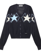 Single-breasted Star Argyle Knit Cardigan - CHINASQUAD