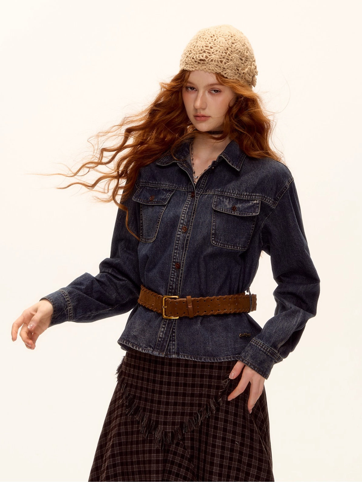 Vintage Washed Denim Belted Shirt