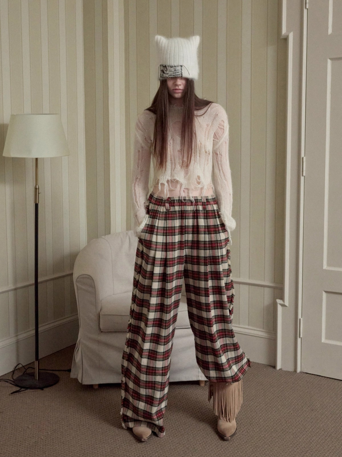 Mohair Distressed Fitted Cropped Sweater