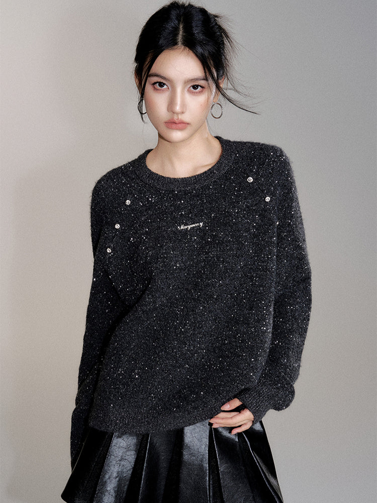 Sequin Relaxed Casual Wool Sweater