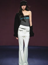 Colorblock Bustier Top & Relaxed Wool-Blend Knit Cardigan Set - CHINASQUAD