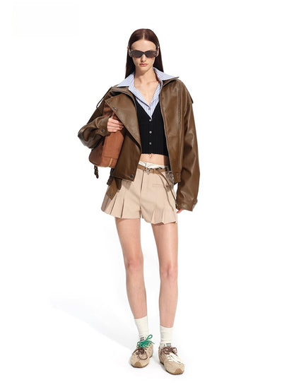 &quot;Rose Series&quot; Oversized Collar Faux Leather Jacket