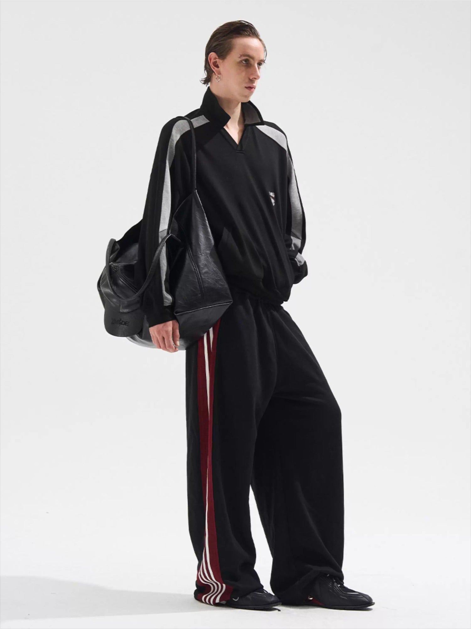 Contrast Panel Embroidered Polo Sweatshirt