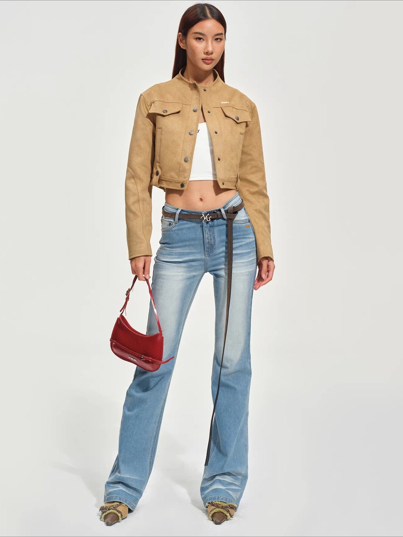 Soft Faux Suede Stand-Collar Cropped Jacket