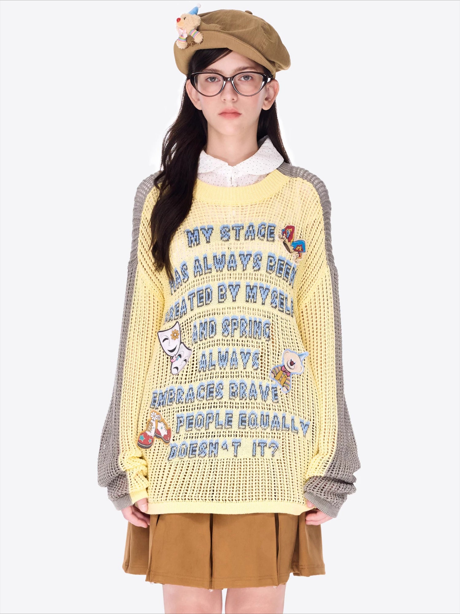 Cutout Contrast Knit Sweater
