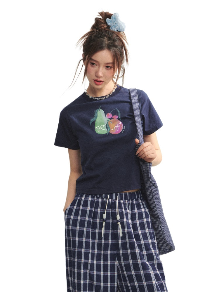 Printed Pearl-Decorated Short-Sleeve T-Shirt - CHINASQUAD