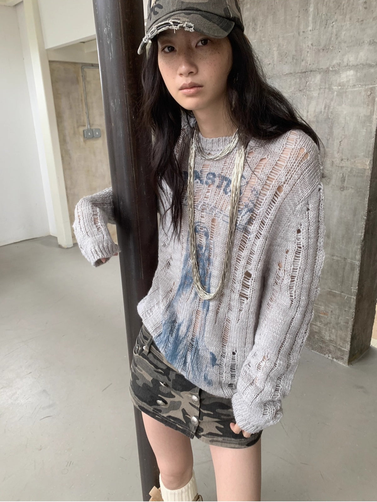 Icelandic Animal Pattern Open-Knit Sweater