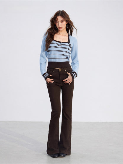 Vintage Square-Neck Layered Knit Blouse