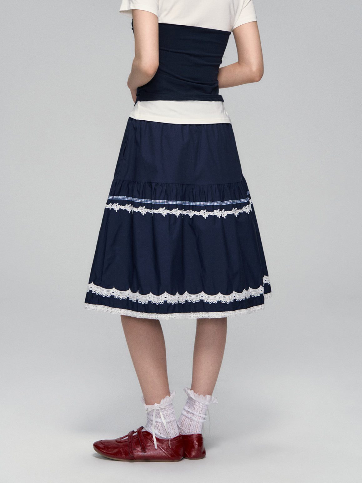 Lace-Trim A-line Midi Skirt