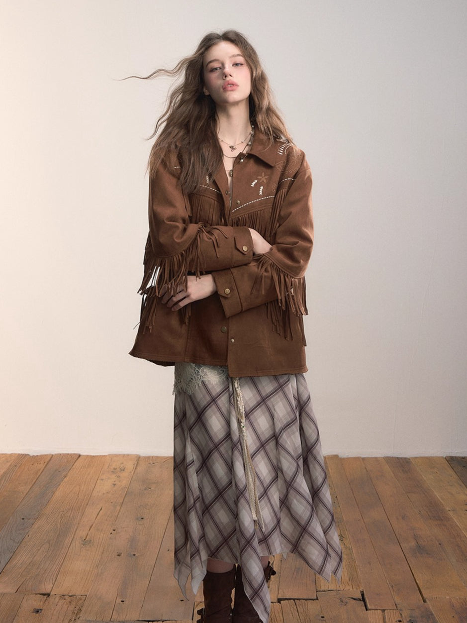 Irregular Hem Plaid Midi Skirt