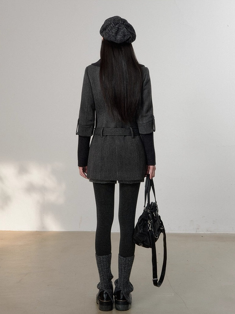 Grey Tailored Wool-Blend Long Dress