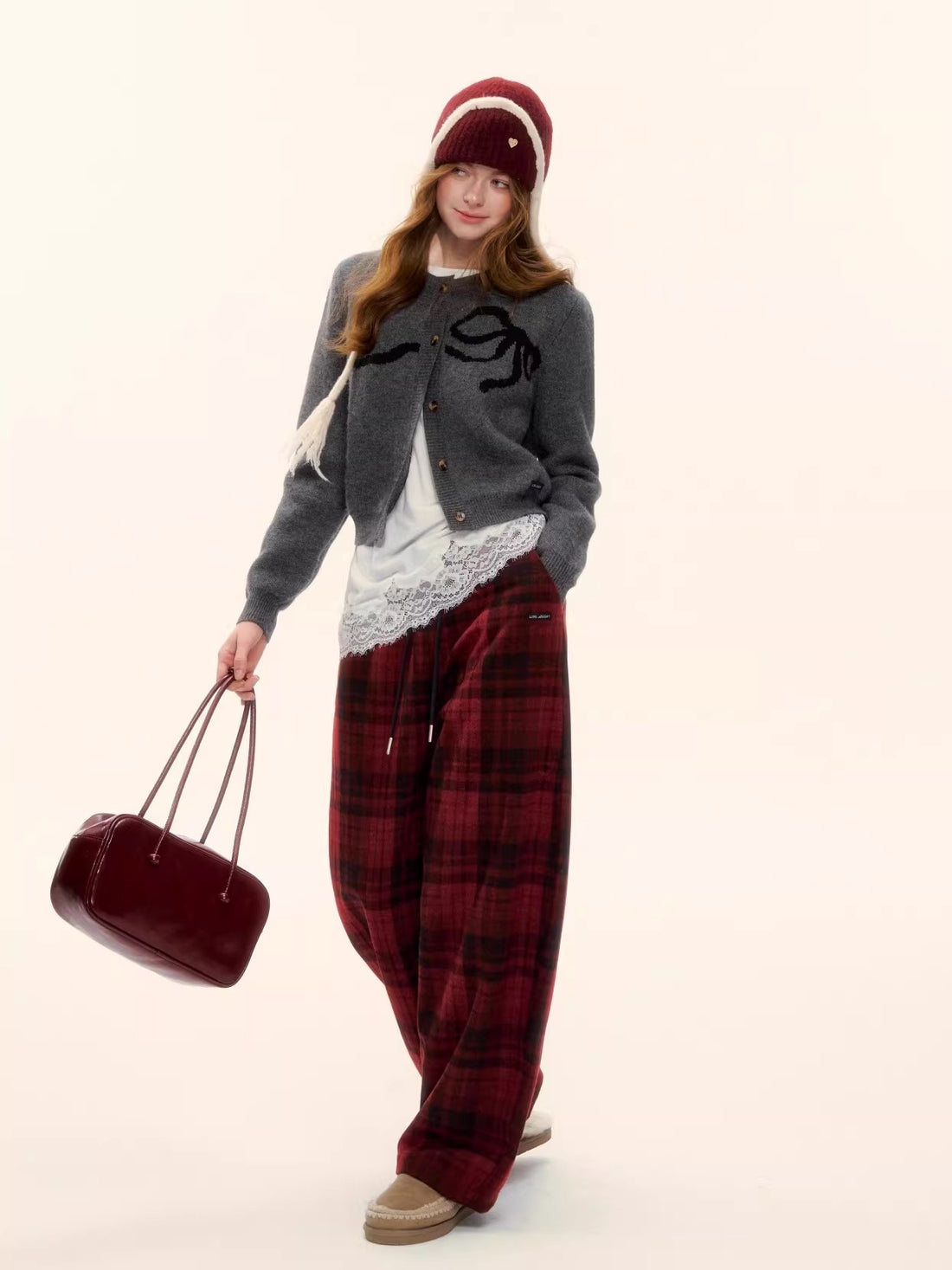 Vintage Wool-Blend Drawstring Wide-Leg Pants