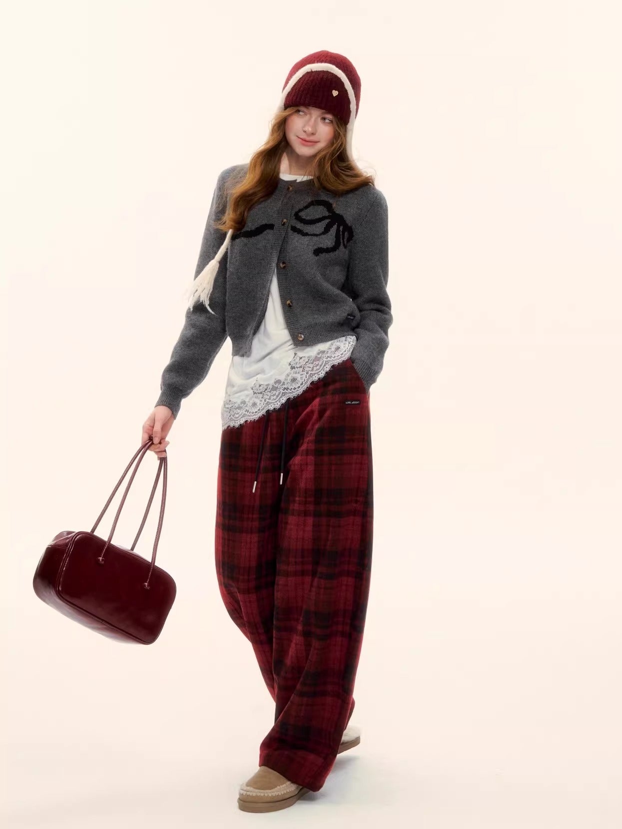 Vintage Wool-Blend Drawstring Wide-Leg Pants