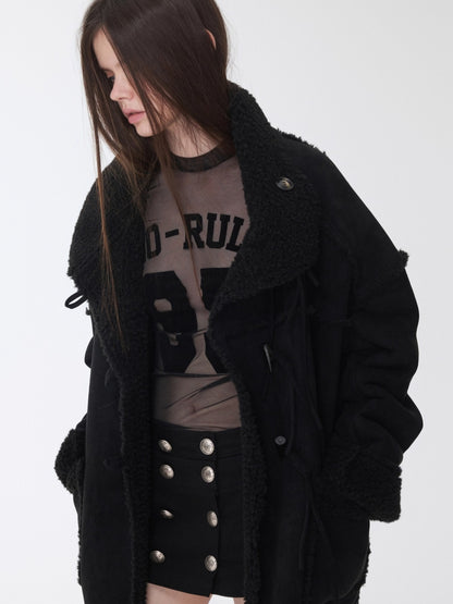 Velvet-Textured Sport Print Mesh Blouse