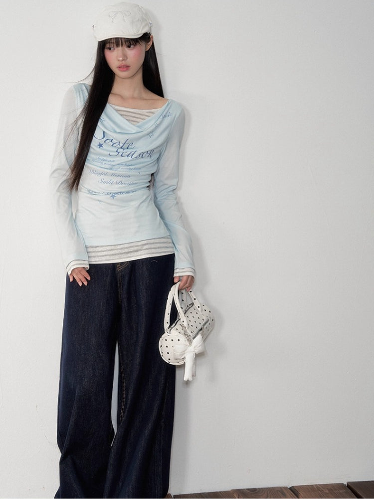 Two-piece Printed Fitted Long-sleeve T-shirt