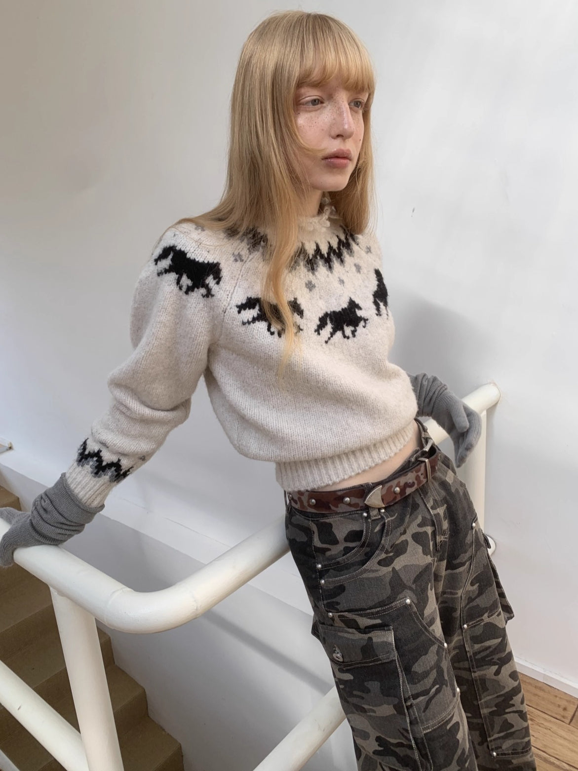 Fair Isle Pony Jacquard Chunky Knit Sweater