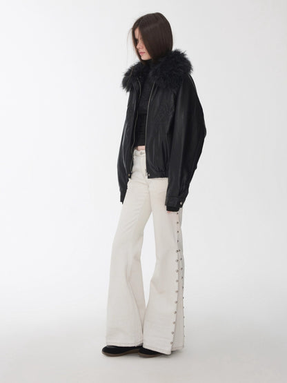 Studded Cat-Whisker Flared Denim Pants