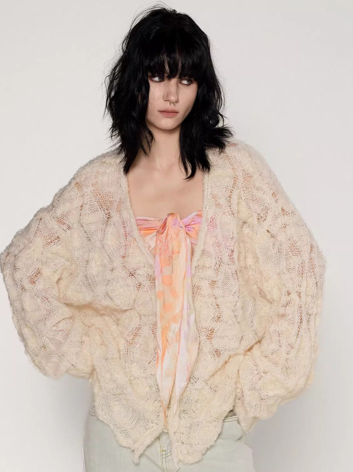 Mohair–Alpaca Cable-Knit Cardigan