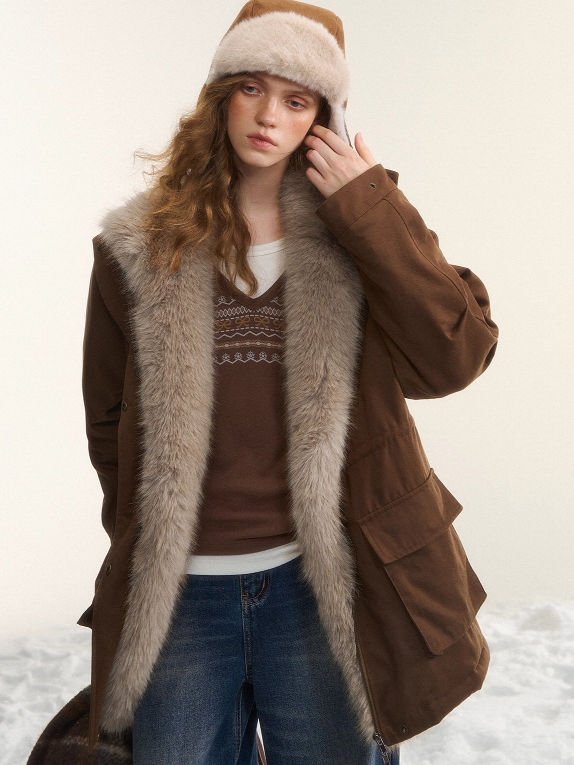 Fur-Trim Padded Utility Parka Jacket