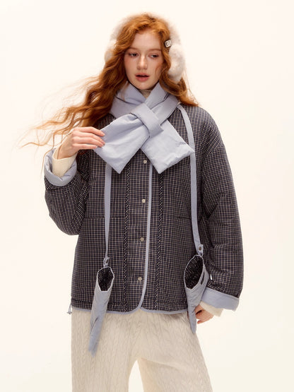 Vintage Blue Plaid Reversible Padded Jacket Set