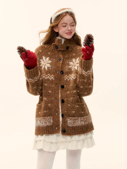 Snowflake Fair Isle Wool-Blend Knit Cardigan