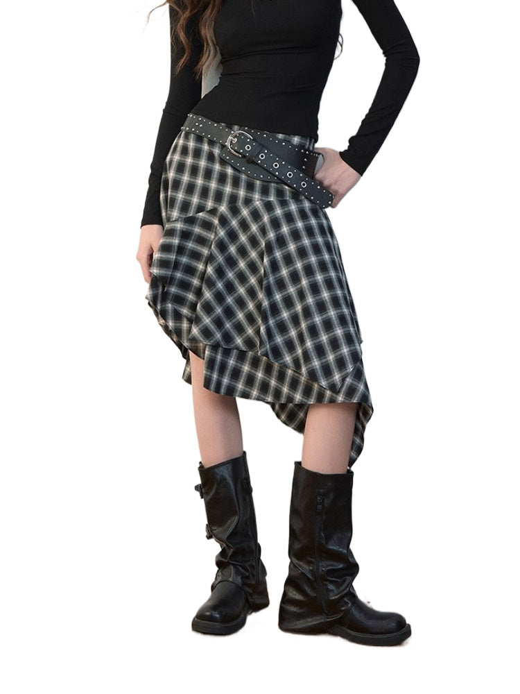 Irregular Vintage Plaid Skirt
