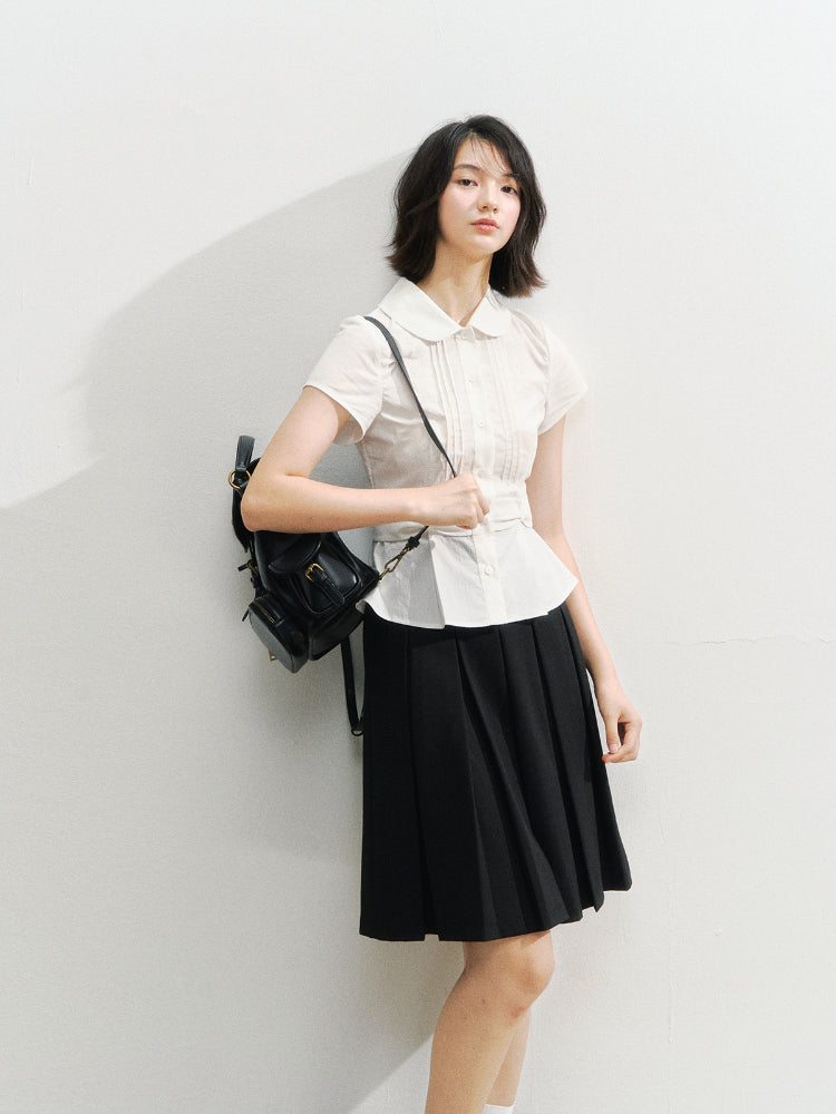 Waist Cinching Bow-Designed Shirt - CHINASQUAD