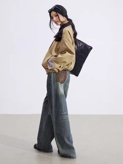 Plaid Patchwork Double-Breasted Short Jacket