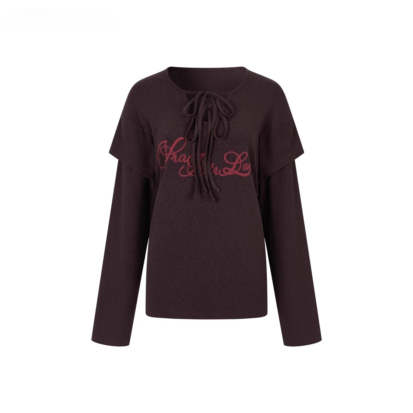Embroidered Tie-Detail Long-Sleeve T-Shirt